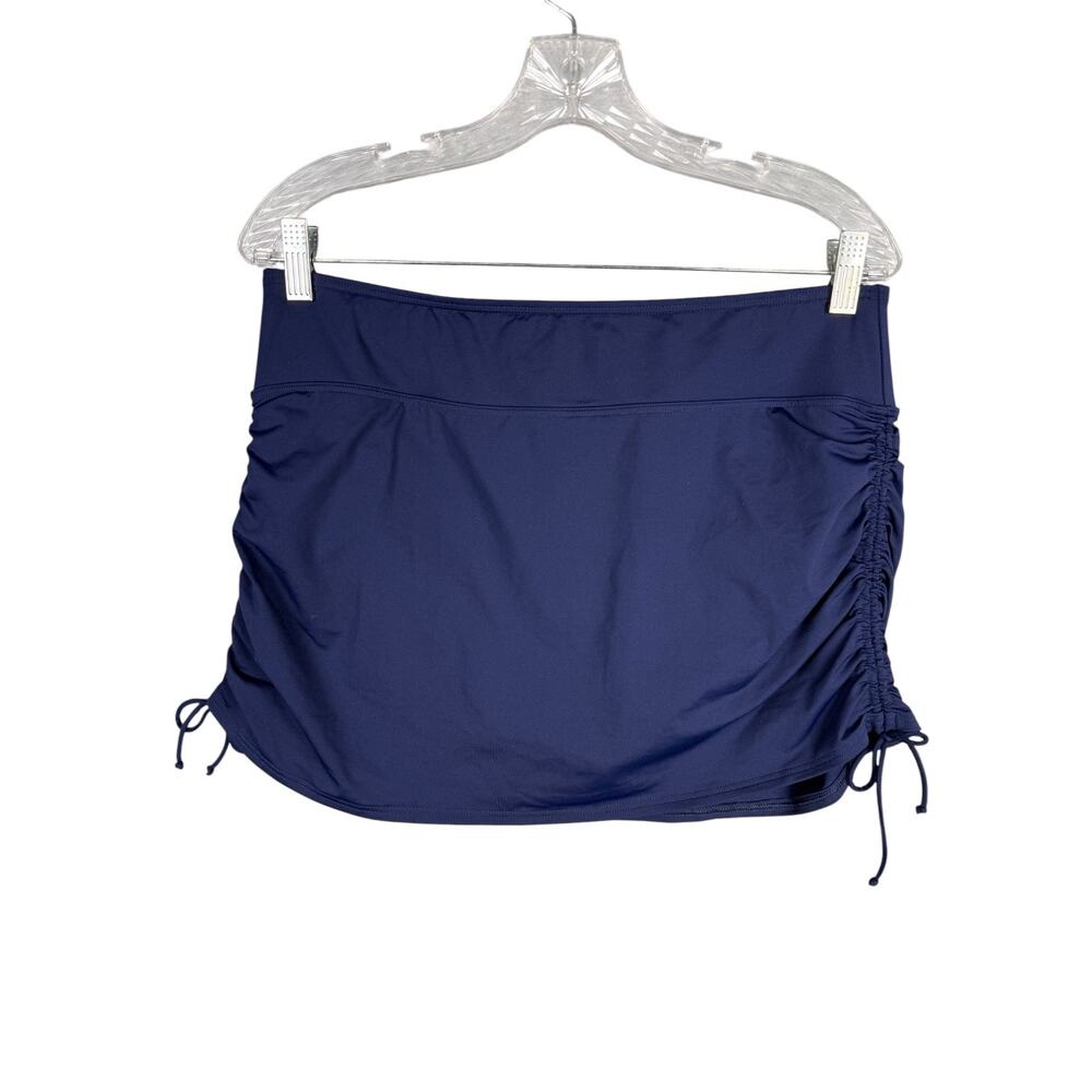 Lands End 12 Swim Skirt Navy Blue Ruched Tie Sides Built In Brief
